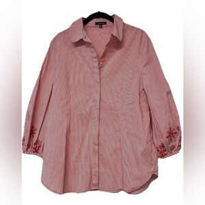 NWOT Vision 155 Button Down with sleeve detail Red/Coral white Size 10